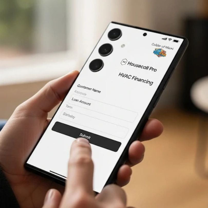 Customer applying for HVAC financing from Colder of Miami on their smartphone using Housecall Pro.