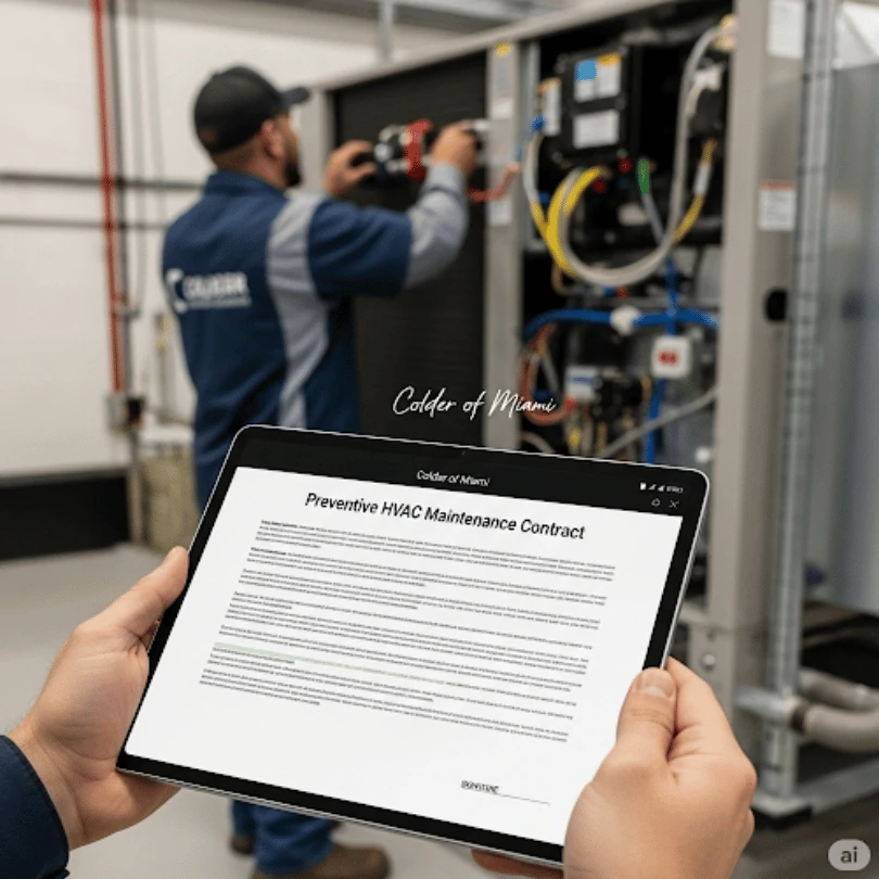 Preventive HVAC maintenance contract overview by Colder of Miami. Scheduled services to reduce breakdowns and extend equipment life in commercial environments.